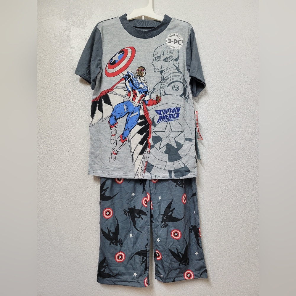 Marvel Captain America Pajama 3 Piece Set S (6/7) Nwt